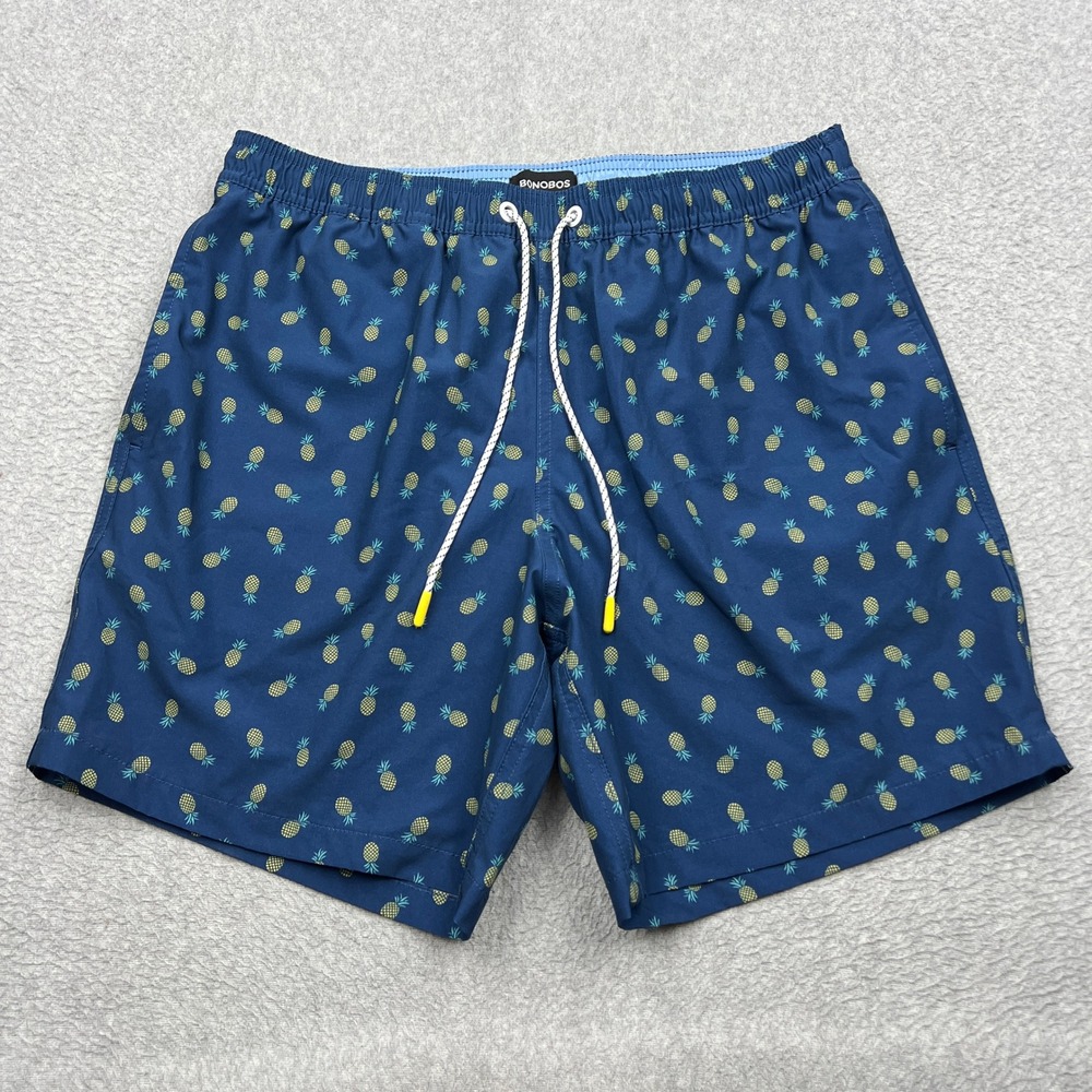 Bonobos Swim Trunks Mens Medium Blue Pineapple AOP 7" Stretch Tie Board Shorts